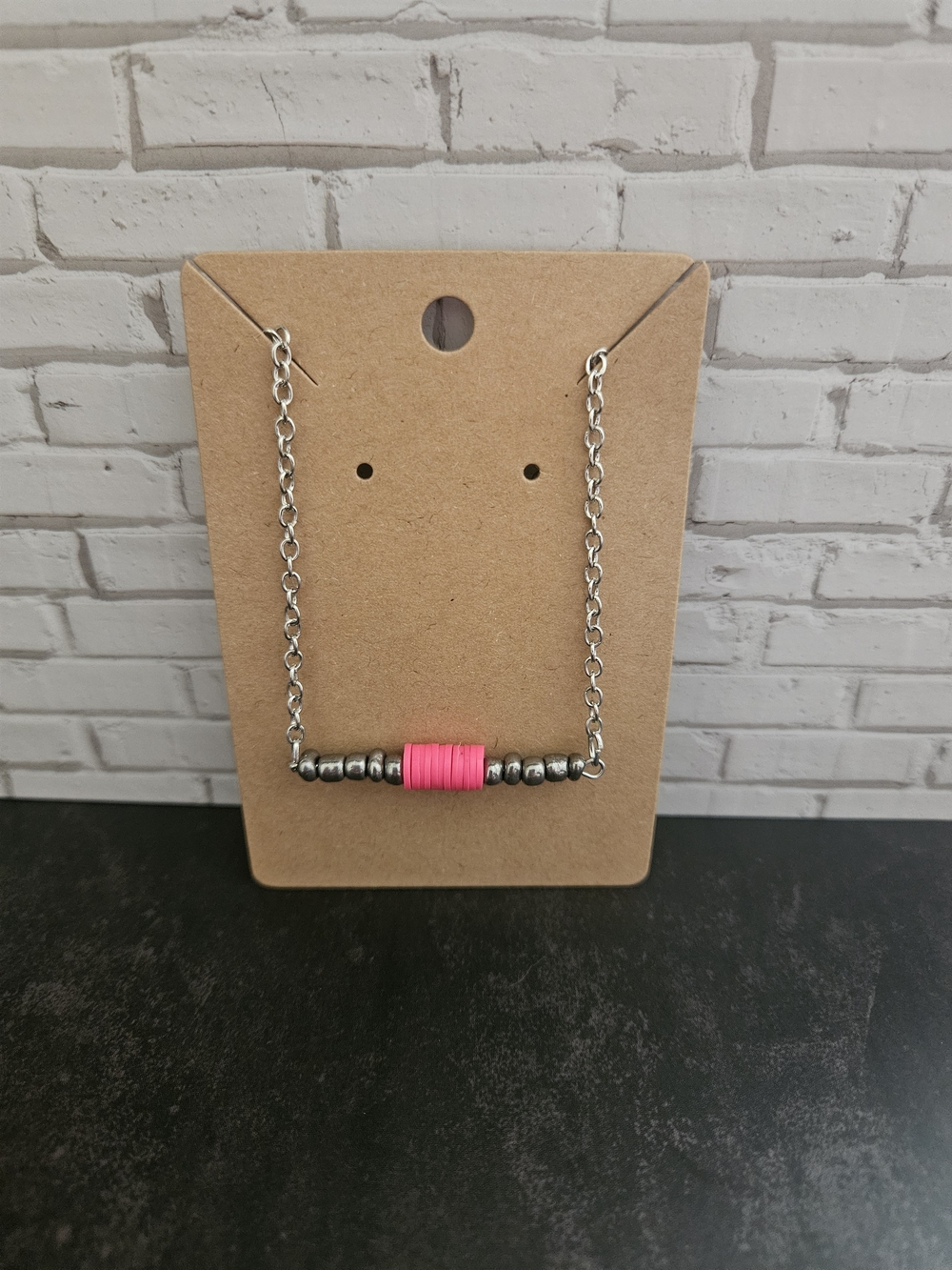 Pink Bead Bar Necklace - Women Jewelry